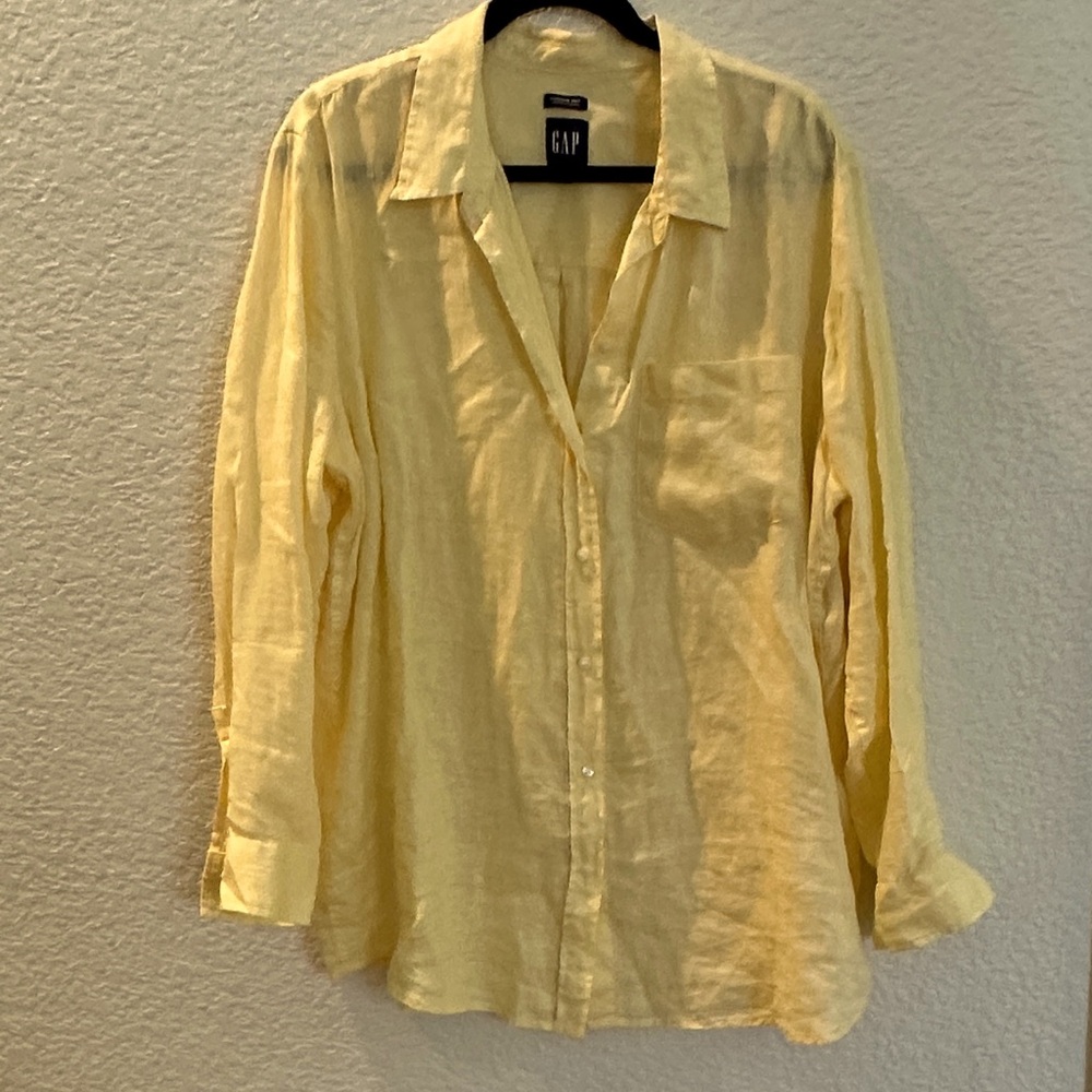 GAP Pale Yellow Linen Button-Front Shirt